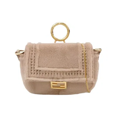 Pre-owned Fendi Nano Baguette Charm Pink Mink Fur With Chain