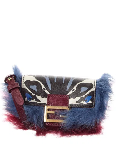 Fendi Nano Baguette Leather Bag Charm In Blue