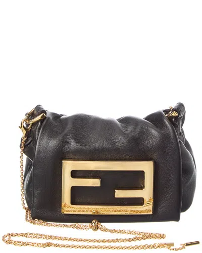 Fendi Nano Baguette Leather Mini Bag In Black