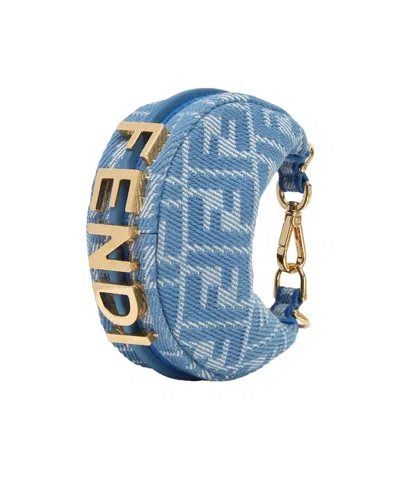 Fendi Nano Graphy Blue Denim-effect Ff Jacquard Charm