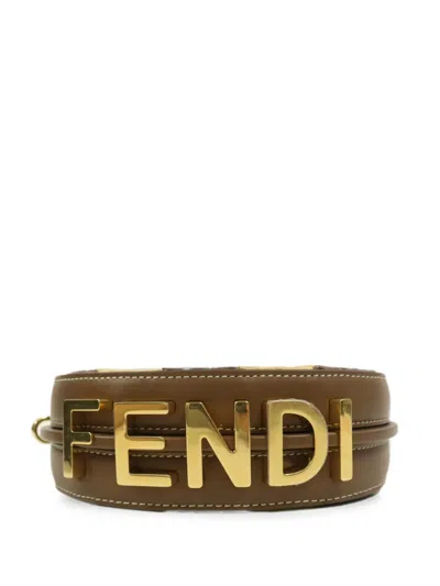 Pre-owned Fendi Nano Graphy Raffia Handbag In Brown