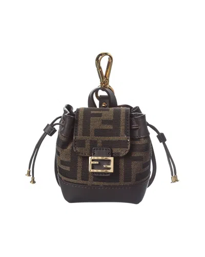 FENDI FENDI NANO FF JACQUARD & LEATHER BACKPACK CHARM
