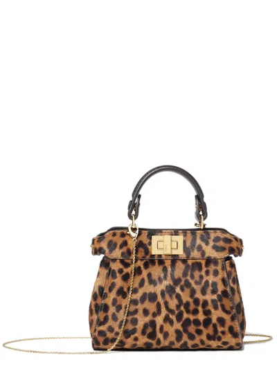 Fendi Nano Peekaboo Leaopard Printed Tote Bag In Brown