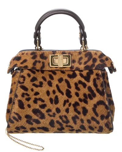 Fendi Nano Peekaboo Haircalf & Leather Clutch In Red