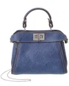Fendi Nano Peekaboo Leather Clutch In Blue