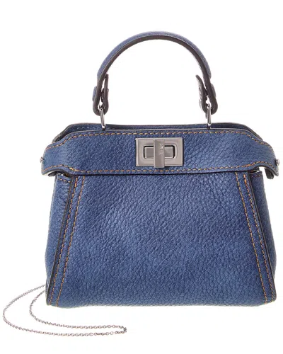 Fendi Nano Peekaboo Leather Clutch In Blue