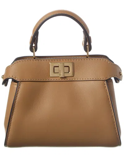 Fendi Nano Peekaboo Leather Clutch In Brown