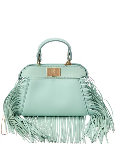 Fendi Nano Peekaboo Leather Clutch In Green
