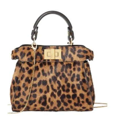Fendi Nano Peekaboo Printed Cavallino Calfskin Miniature Bag In Brown