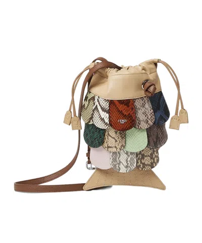 Fendi Nappa Leather And Multicolor Lizard Leather Patchwork Bag