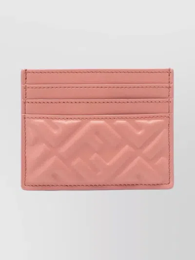 Fendi Nappa Leather Baguette Cardholder With Embossed Pattern In Pink