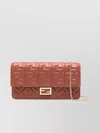 Fendi Wallet On Chain Uette In Nappa Leather With Ff Motif Accessories In Brown