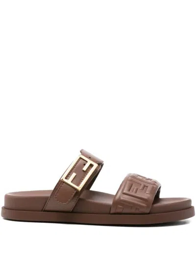 Fendi Nappa Leather Feel Double-band Slides Shoes