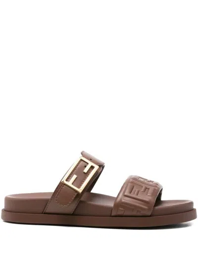 Fendi Nappa Leather Feel Double-band Slides Shoes
