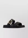 Fendi Nappa Leather Feel Double-band Slides Shoes In Black