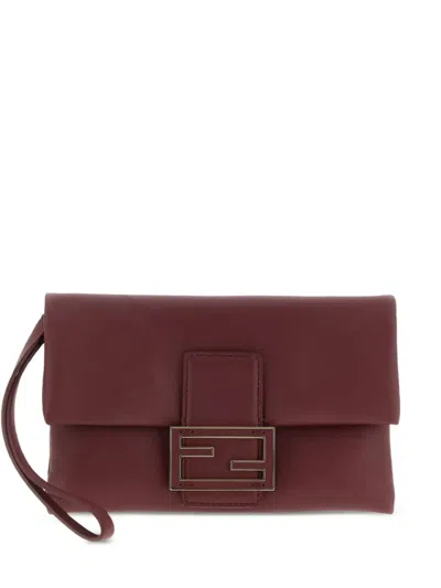 Fendi Nappa Leather Mamma Baguette Pouch With Chain In Red