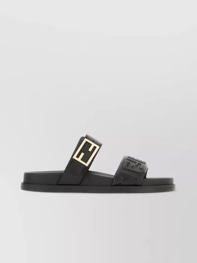 Fendi Nappa Leather Sandals Flat Sole In Black