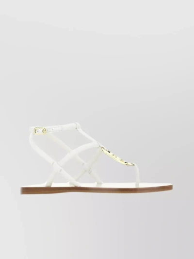 Fendi Nappa Leather Thong Sandals With Metal O'lock Detail In White