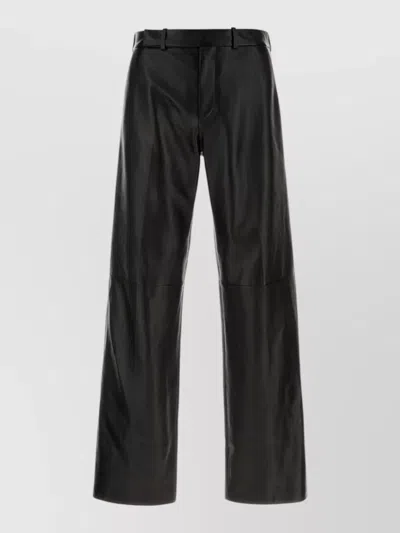 Fendi Nappa Leather Wide Leg Trousers Belt Loops In Black