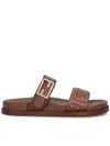 Fendi Slide Sandals With Buckle Detail And Flat Sole In Brown