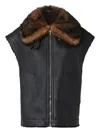 Fendi Women Black Sleeveless Shearling Jacket With Buckled Spread Collar In Leather And Fur Woman