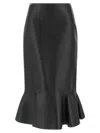 Fendi Women High-waisted Midi Skirt In Grain De Poudre Wool In Black