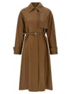 Fendi Long Belted Trench Coat With Pointed Collar In Brown