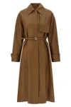 Fendi Long Belted Trench Coat With Pointed Collar In Brown