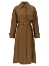 Fendi Long Belted Trench Coat With Pointed Collar In Brown
