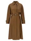 Fendi Long Belted Trench Coat With Pointed Collar In Brown
