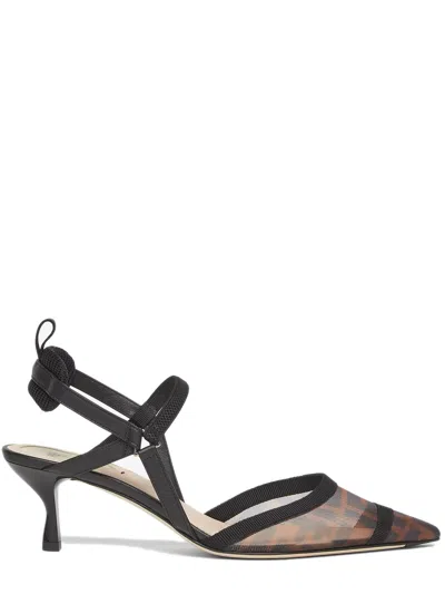 Fendi Narrow Elasticated Ribbons With Black Lacquered Heel - Heel Height: 55 Cm In Brown