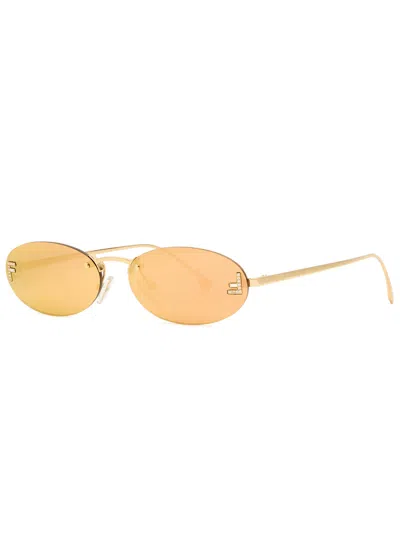 Fendi Narrow Oval-frame Sunglasses In Gold
