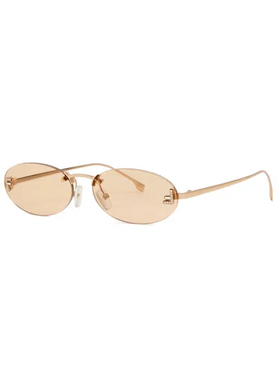 Fendi Narrow Oval-frame Sunglasses In Gold