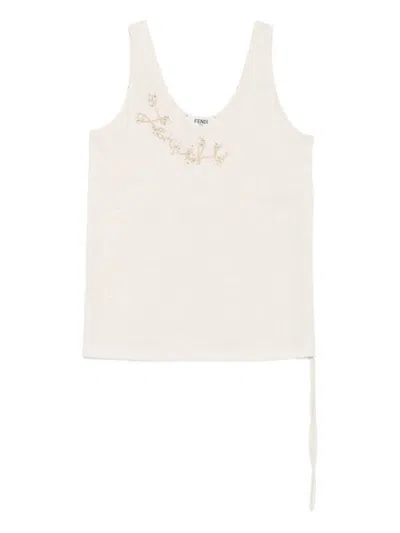 FENDI NATURAL EMBELLISHED TANK TOP