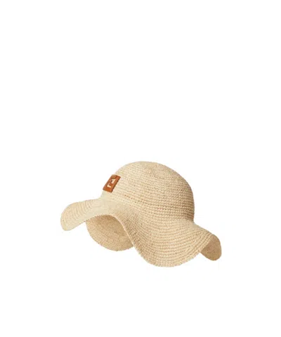 Fendi Natural Raffia Hat In Neutral