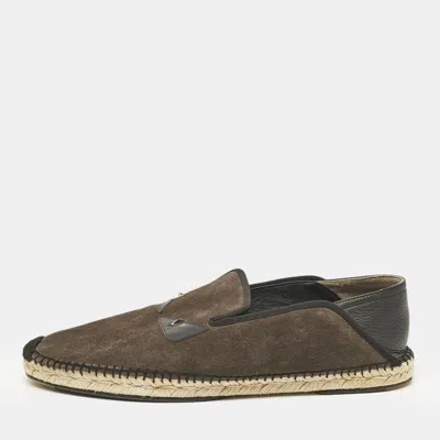 Pre-owned Fendi Navy Black/green Suede Monster Eyes Slip On Espadrilles Size 44 In Brown