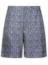 Fendi Short Trousers In Blue Ff Silk In Navy Blue