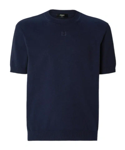 Fendi Navy Blue Cotton And Cashmere Sweater