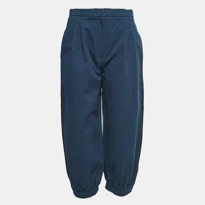 Pre-owned Fendi Navy Blue Cotton Twill Balloon-leg Trousers M