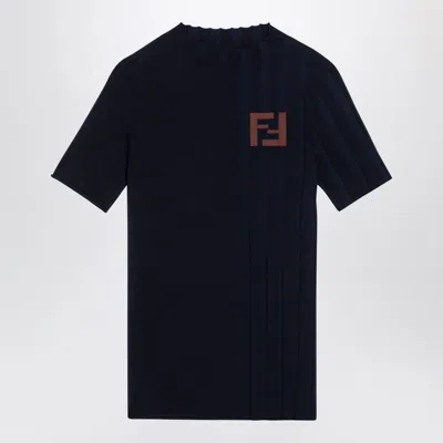 Fendi Navy Blue Cotton Blend T-shirt With Logo Women