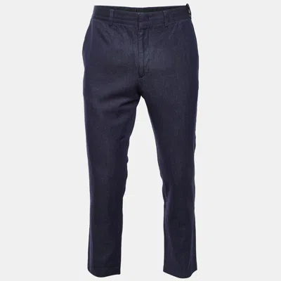 Pre-owned Fendi Navy Blue Cotton Linen Blend Regular Fit Trousers M/waist 33"