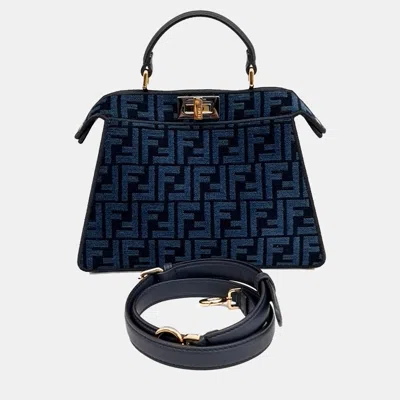 Pre-owned Fendi Navy Blue Fabric Peekaboo I See U Small Bag