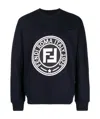 Fendi Navy Blue Ff Printed Hoodie In Black