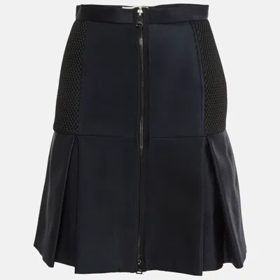 Pre-owned Fendi Navy Blue Garbadine N Mesh Pleated Mini Skirt S