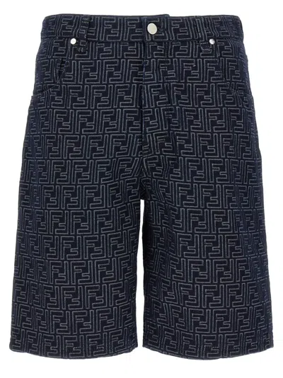 Fendi Navy Blue Jeans Jacquard Shorts