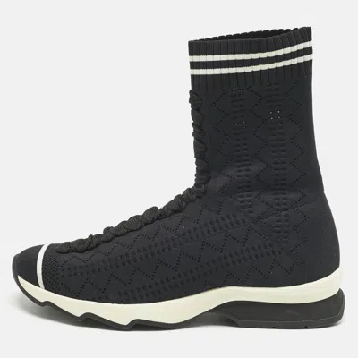 Pre-owned Fendi Navy Blue Knit Fabric Sock High Top Sneakers Size 37