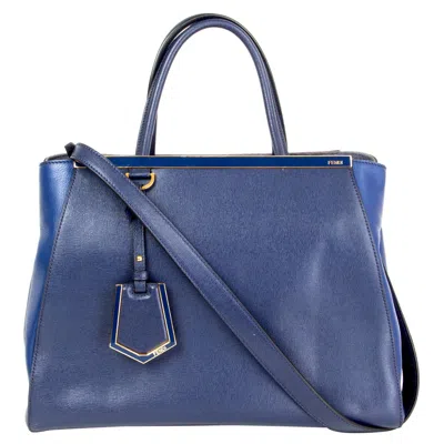 Pre-owned Fendi Navy Blue Leather 2jours Medium Elite Tote Bag