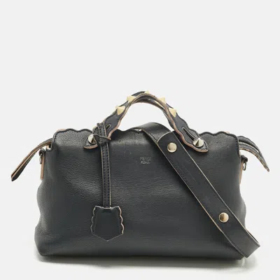 Pre-owned Fendi Navy Blue Leather Medium By The Way Scalloped Bag