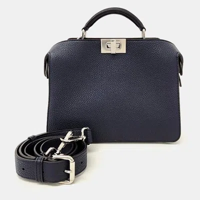 Pre-owned Fendi Navy Blue Leather Peekaboo I See U Mini Bag