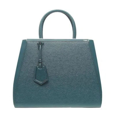 Fendi Navy Blue Logo Handbag In Green